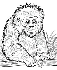 Fototapeta premium Beautiful Orangutan Coloring Page, Ape Colouring Design for Your Corporate Books and Business Graphic Resource or Creative Project, Ai Generative