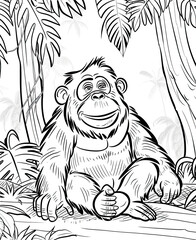 Obraz premium Beautiful Orangutan Coloring Page, Ape Colouring Design for Your Corporate Books and Business Graphic Resource or Creative Project, Ai Generative