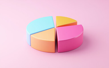 Colorful  pie chart on a pastel pink background, showcasing data visualization, business analytics, and statistical representation.