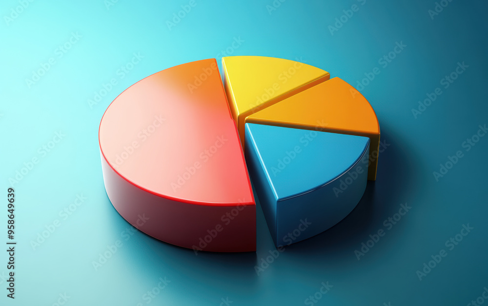 Aufkleber colorful pie chart with four segments on a blue background, representing data analysis and business 