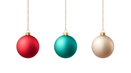 Red  teal  and gold christmas ornaments hanging transparent background