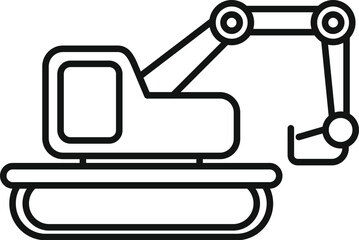 Excavator digging with mechanical shovel on construction site, linear style icon