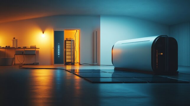 Futuristic Technology Room with Server and Solar Panels