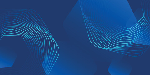 Modern abstract blue background with glowing geometric lines. Blue gradient hexagon shape design.