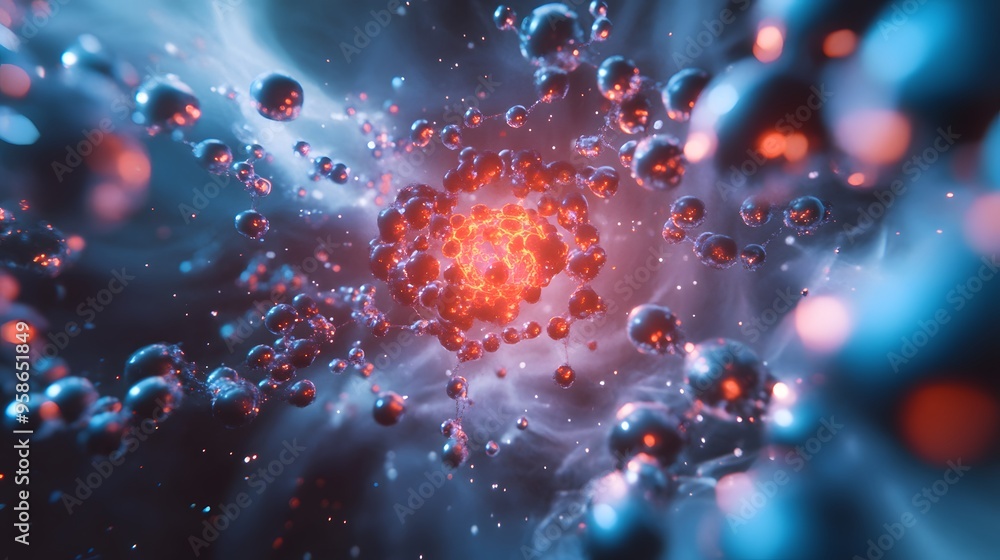 Poster 67. sci-fi inspired visualization of a nutrient molecule with dynamic, swirling atomic structures