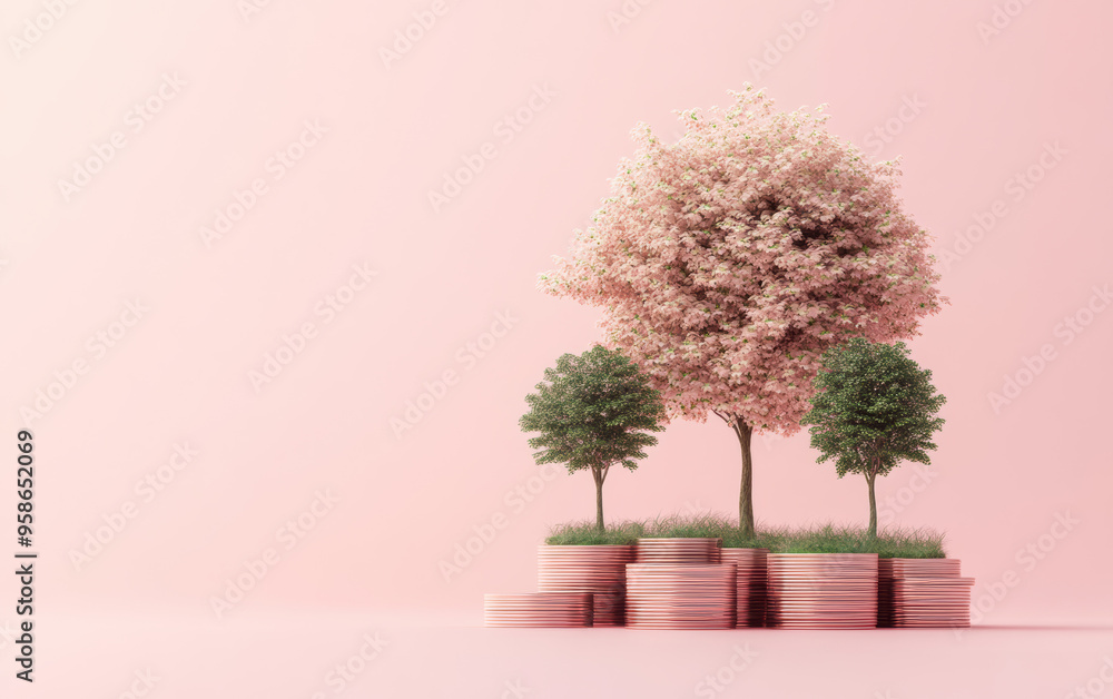 Poster a metaphorical image of financial growth, showing a large tree with coins beneath it, symbolizing in