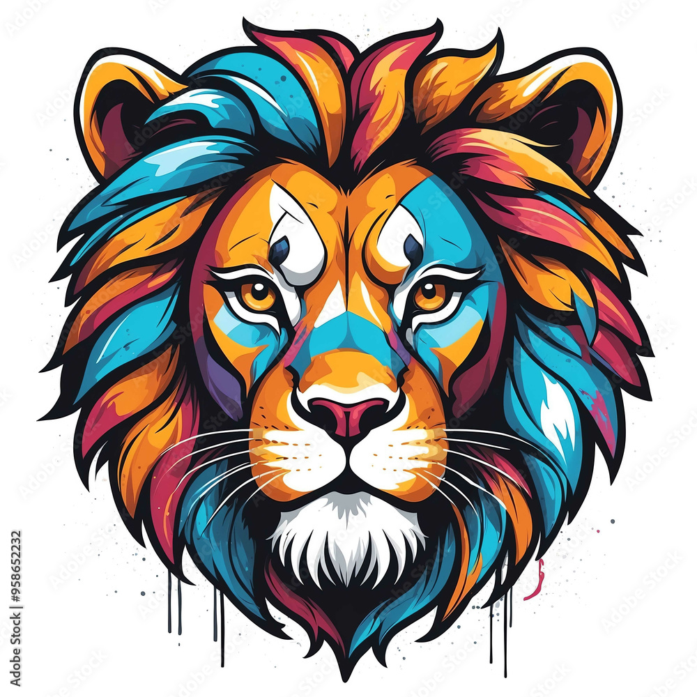 Poster lion head graffiti street style logo on plain white background