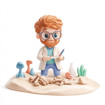 scientist figurine examining dinosaur fossils clip art preview