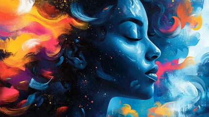 Abstract Painting of a Woman's Face with Colorful Swirls
