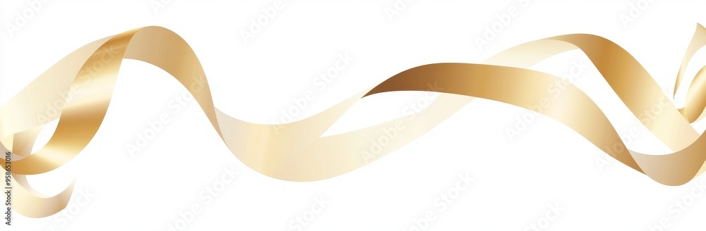 Poster set of gold satin ribbon scrolls isolated on white background with clipping path for christmas and w