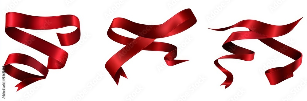 Poster a red satin ribbon scroll set with clipping path isolated on a white background, perfect for decorat