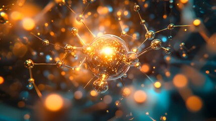 69. Stylized representation of a nutrient molecule with radiant, dynamic atomic interactions
