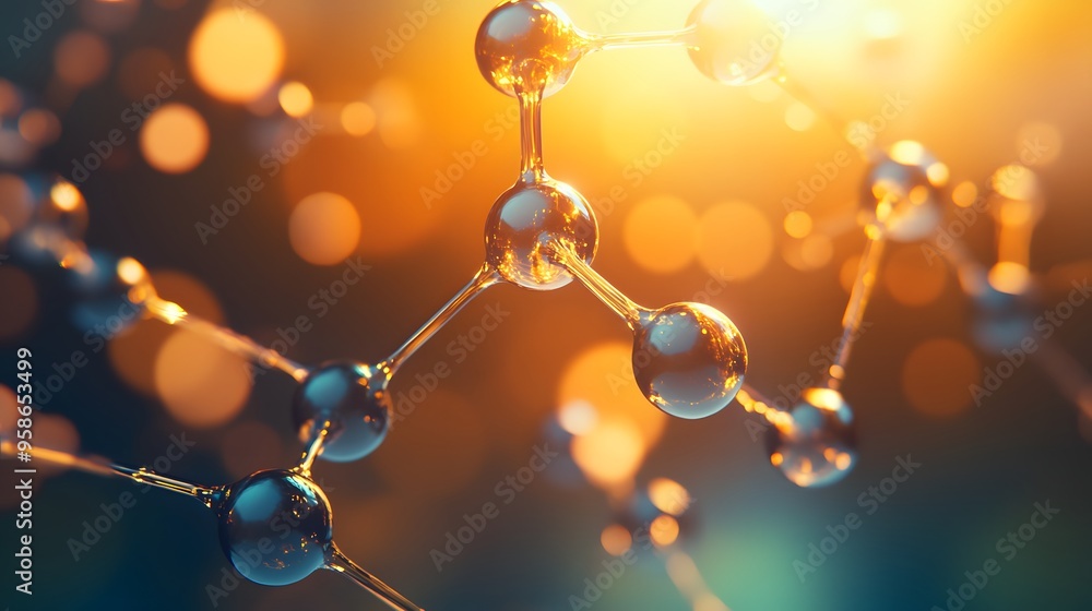 Poster 69. stylized representation of a nutrient molecule with radiant, dynamic atomic interactions