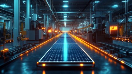 Solar Panel Assembly Line in Modern Factory