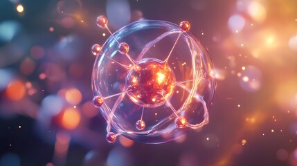69. Stylized representation of a nutrient molecule with radiant, dynamic atomic interactions