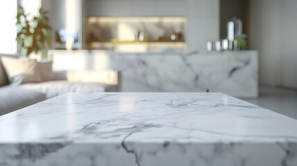 Elegant Marble Surface with Soft-Focus Luxury Living Room Background, High-End Interior Design, Modern and Stylish Home Decor Inspiration