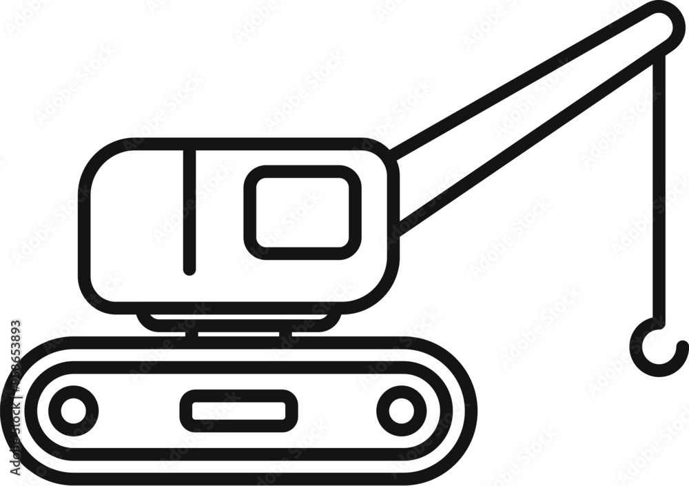 Poster simple vector icon of a crawler crane lifting building materials on a construction site