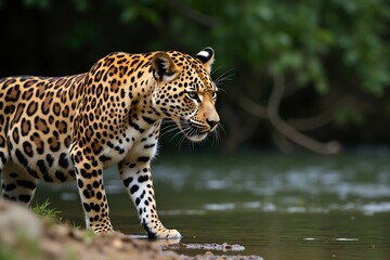 Naklejka premium Leopard by the Water's Edge. Wild Life.