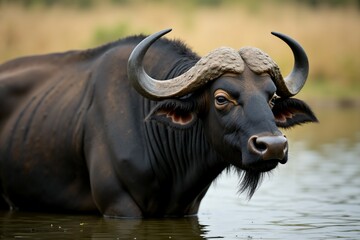 Obraz premium African Buffalo Portrait in Water. Wild Life.