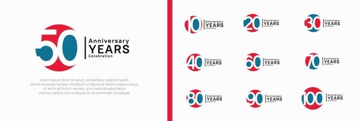 anniversary logotype set. vector design blue and red color can be use for celebration moment
