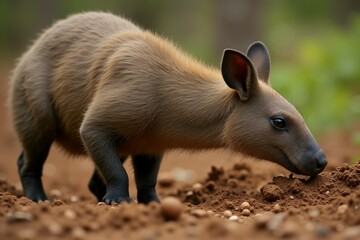 A  Close-up Portrait of a  Aardvark  Sniffing the Ground. Wild Life.