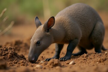 Close-up of a Cape  Daman, a Small Mammal Native to Africa, Foraging on the Ground. Wild Life.