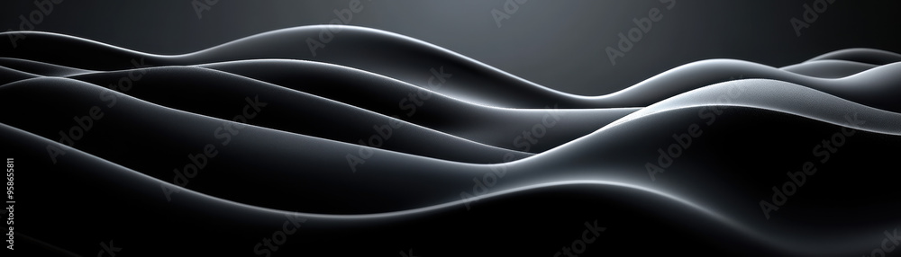 Poster abstract waves in a sleek and modern monochromatic design, showcasing fluid and dynamic curves in a 