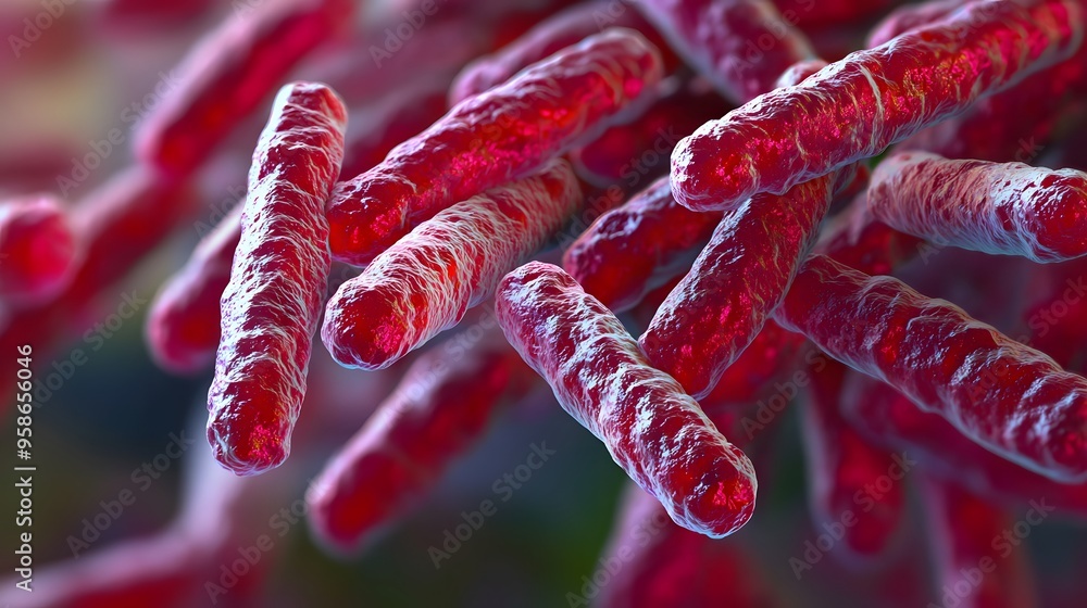 Wall mural A highly detailed and realistic close-up of this bacteria: **Rickettsia rickettsii** - Causes Rocky Mountain spotted fever, transmitted by ticks.