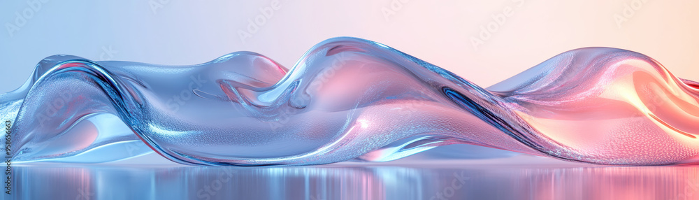 Poster abstract wavy glass textures with a blend of blue and pink gradients, creating a smooth and elegant 