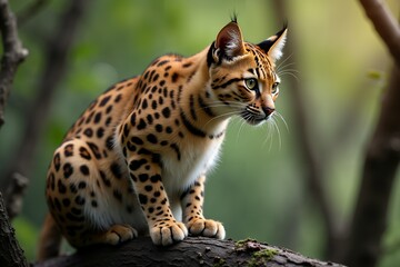 Leopard Cat in a Forest Setting. Wild Life.