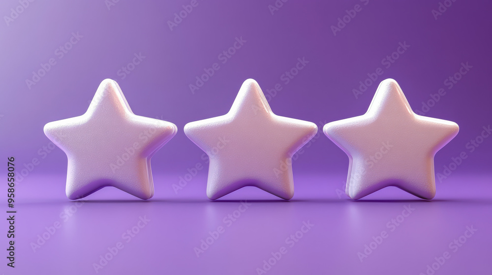 Poster three white star shapes arranged in a row on a smooth purple background, creating a modern and minim