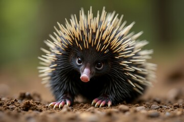 Echidna with Spiky Fur Close-up Portrait. Wild Life.