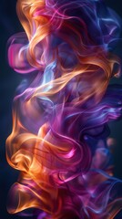 Abstract of colorful smoke swirling in the air, vertical background