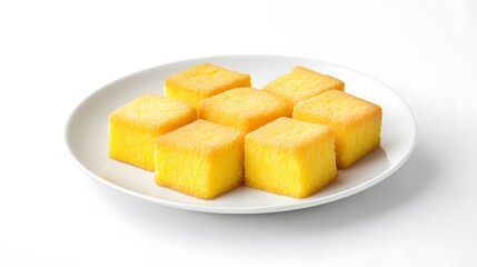 Delicious homemade cornbread squares on a white plate - perfect for breakfast or snacks