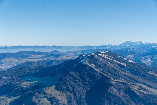 View on Lake Lauerz and Great Mythen from the Mountain Rigi