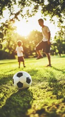 Fototapeta premium Kids Playing Soccer in the Sunlight