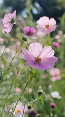 Fototapeta premium Delicate Pink Cosmos Flowers in Bloom