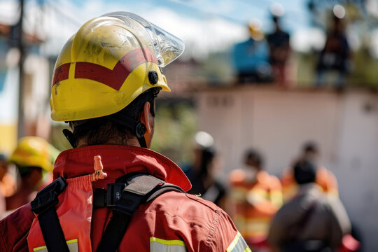 Emergency Responders Conducting Drill in Community Setting for International Day for Disaster Risk Reduction