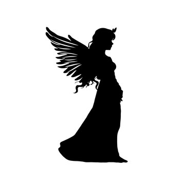 recommend clip art: A silhouette of Christmas angel woman with wings. She is praying. Vector illustration isolated on white background.