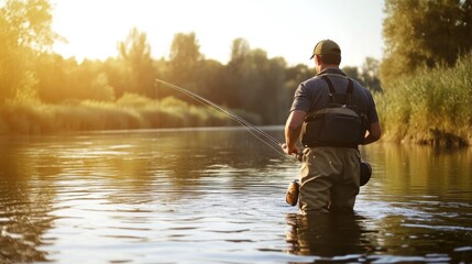 Peaceful River Fishing at Sunset