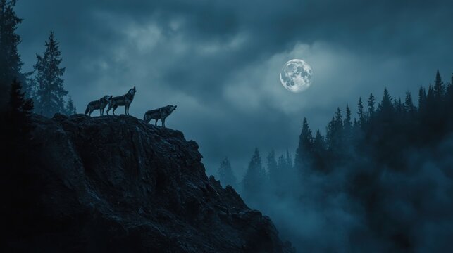 Wolves Howling at the Full Moon
