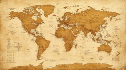 Antique World Map with Detailed Coastlines and Borders
