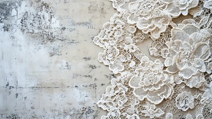 White Lace Detail on Beige Textured Background