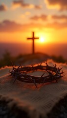 crown of thorns of jesus christ in sunset