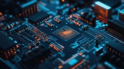 Fototapeta premium Close-Up View of a Circuit Board with Glowing Components