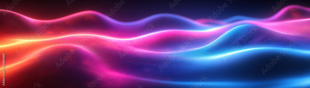 Poster vibrant neon waves of colorful light in motion, creating a stunning and dynamic abstract background,