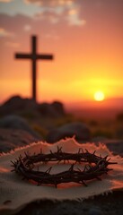 crown of thorns of jesus christ in sunset