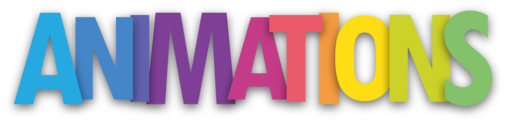 ANIMATIONS (EVENTS in French) colorful typography banner on transparent background