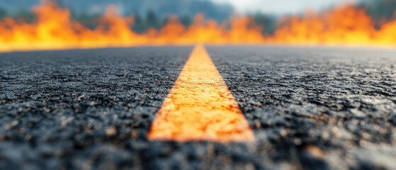 A striking image of heat haze rising from a hot asphalt road, capturing the intensity of extreme weather conditions during a sweltering day.
