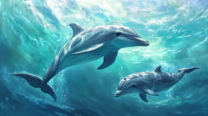 Obraz premium Dolphins Swimming in the Ocean